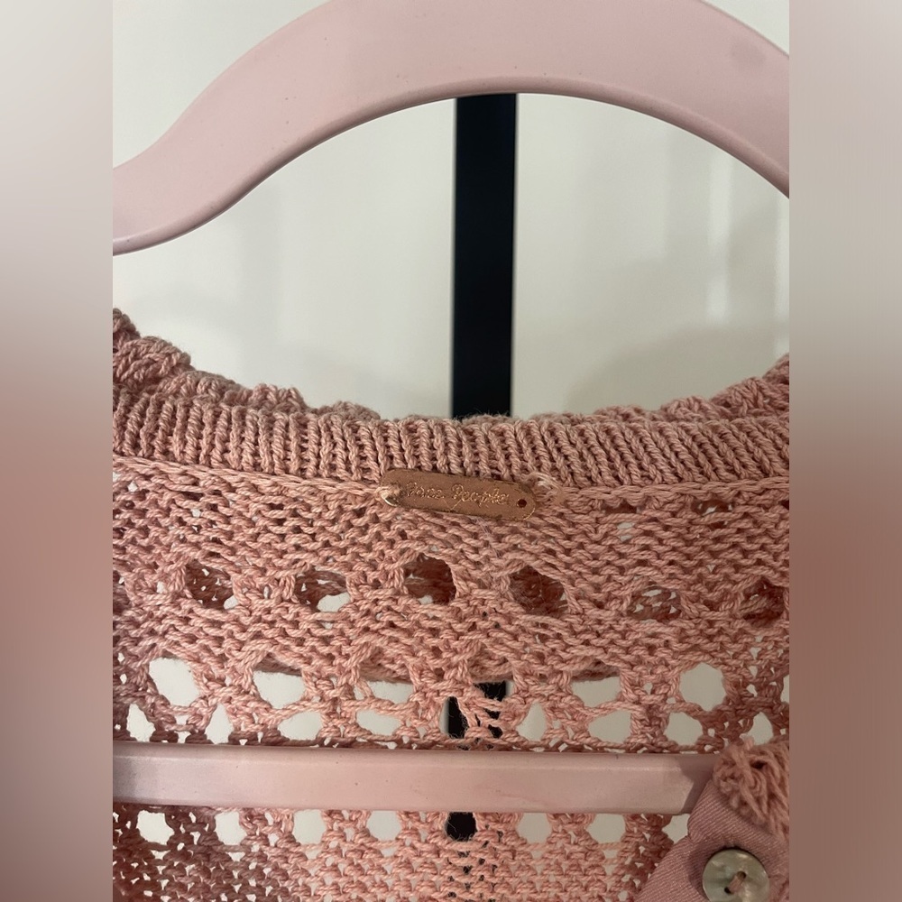 Free People|| Pointelle Crochet Pullover in Mauve Rose, Size Small - Picture 5 of 8